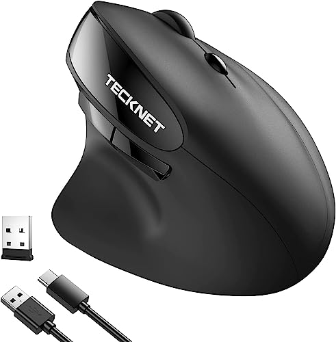 TECKNET Ergonomische Maus Kabellos, 2400DPI Vertikale Maus Wiederaufladbarer Akku, 2.4G Funkmaus mit 6 Tasten Für Laptop, Desktop, PC, MacBook, Schwarz von TECKNET