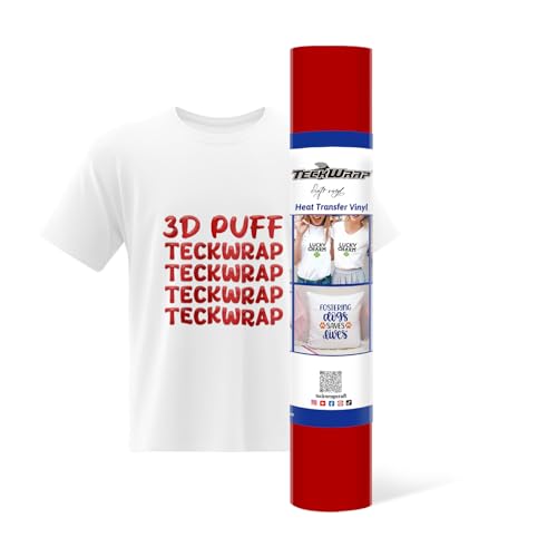TECKWRAP 3D-Puff-Wärmetransfer-Vinyl, 25,4 cm x 1,5 m, geschwollenes HTV-Vinyl für DIY-Kleidung, Hemden, Logos, Hüte, Stoff, schäumendes Vinyl, kompatibel mit Heißpressen, Bastelschneidern, Rot von TECKWRAP