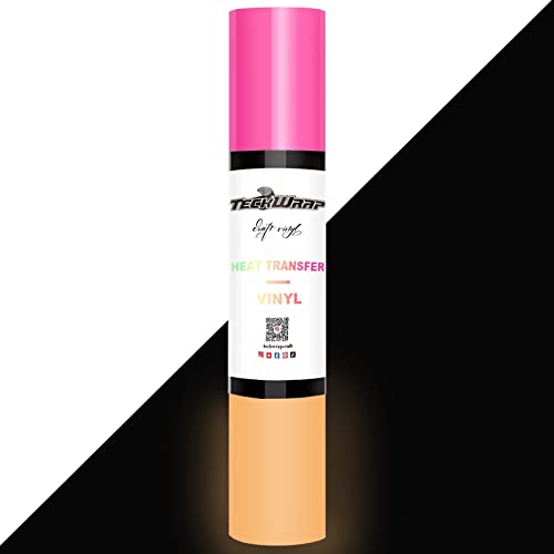 TECKWRAP Glow in the Dark Color Changing Heat Transfer Vinyl Folienrolle - Leuchtgetriebe HTV Bügelbild Neon Flexfolie mit mattem Finish 152cm x 25cm (Neon Pink) von TECKWRAP