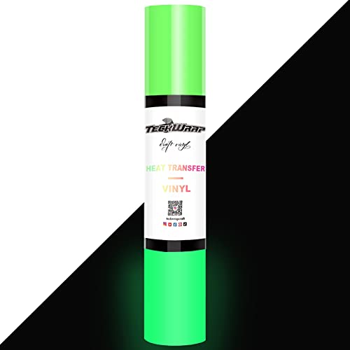 TECKWRAP Glow in the Dark Color Changing Heat Transfer Vinyl Folienrolle - Leuchtgetriebe HTV Bügelbild Neon Flexfolie mit mattem Finish 152cm x 25cm (Neongrün) von TECKWRAP