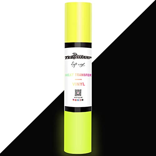 TECKWRAP Glow in the Dark Color Changing Heat Transfer Vinylfolie Rolle - Lichtdurchlässigkeit HTV Iron On Neon Flex Folie mit Matte Finish 152 cm x 25 cm (Neon Gelb) von TECKWRAP