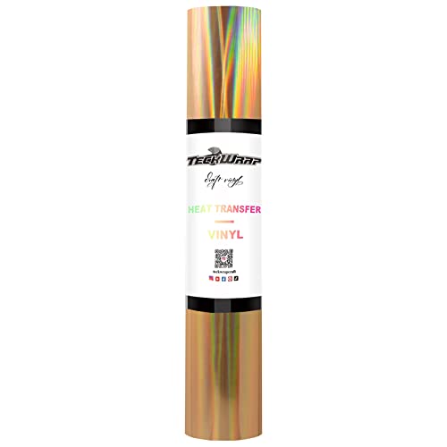 TECKWRAP Weiche Metallic Holographische Wärmetransferfolie Rolle - Glänzend Regenbogen HTV Bügelfolie Chrom Flex Folie 152cm x 30cm (Luxus Gold) von TECKWRAP