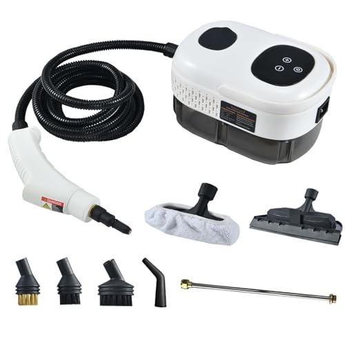 Tragbarer Dampfreiniger, 2500W Dampfreiniger Handgerät mit 1100ml Wassertank, Hochdruck Dampfreiniger 3 Bar, Handdampfreiniger mit 3 Bürstenköpfen für Küchenmöbel, Badezimmer, Auto, Boden, Sofa von TECKZOON
