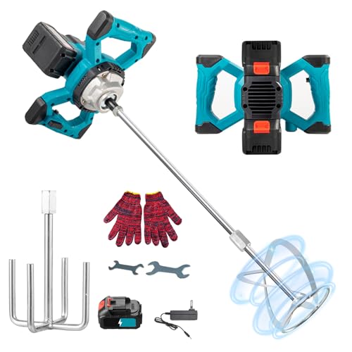 Akku Farbmörtelrührer, 3200W Brushless Farb Mörtelrührer mit Batterie, 6 Gang Variabler Mörtelrührer Betonmischer, Max 680r/min, Elektrisch Rührwerk Farbrührer Betonrührer für Farbe,Gips,Zement,Mörtel von TECKZOON