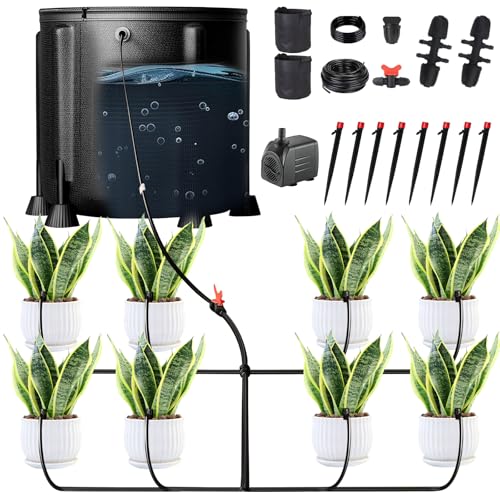 Automatisches Bewässerungssystem, Gartenbewässerungssystem mit 50L Faltbarem Eimer, 5 Gallonen Pflanzsack, 15W Wasserpumpe, Auto Drip Irrigation System mit Topf Tropfkit für Gärten, Gewächshaus, Hof von TECKZOON