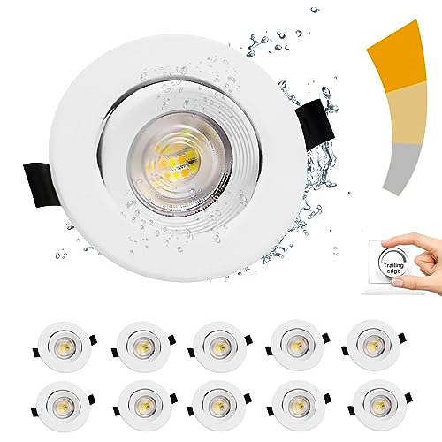 LED Einbaustrahler 230V, 10 Stück Dimmbar 7W IP44 Bad Einbauleuchten Deckenspots Deckenstrahler, 45° Schwenkbar Deckeneinbauleuchte 3 Stufe Dimmbar 3000K/4000K/6500K Einbauspots für Badezimmer Küche von TECKZOON