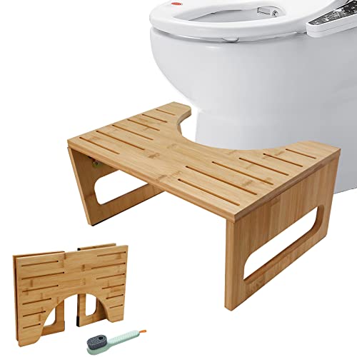 Toilettenhocker Holz, Klappbarer WC Hocker für Erwachsene, Toilettenhocker Erwachsene aus Bambus,Tritthocker Klohocker Anti Verstopfung,Gesunde Sitzhaltung Badezimmer Hocker für Erwachsene und Kinder von TECKZOON