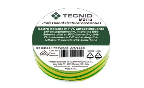 PVC-Isolierband, Dicke 0,13 mm, 19 mm x 25 m. gelb und grün von TECNID