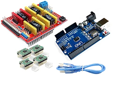 3D-Druckerpaket – Entwicklungsplatine + CNC Shield V3-Erweiterungsplatine + 4 Stück A4988 Schrittmotortreiber mit Kühlkörper + Kabel von TECNOIOT