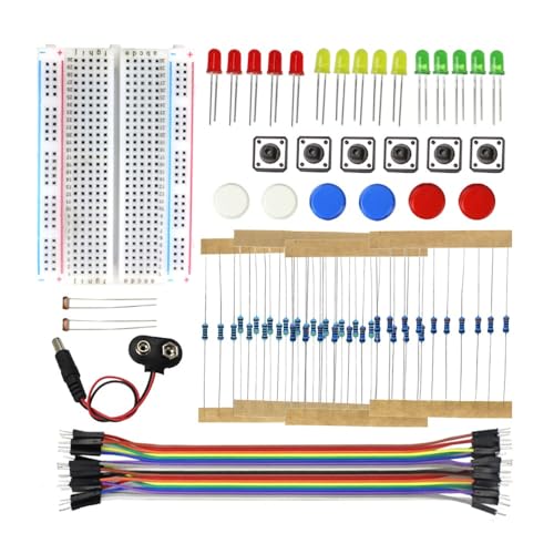 TECNOIOT 1 x Elektronisches Starter-Set mit Breadboard, LED, Jumper-Kabel und Taster, Übungsset für Basisschaltungen von TECNOIOT