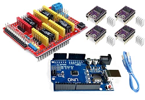 TECNOIOT 3D-Druckerpaket – Entwicklungsboard + CNC Shield V3-Erweiterungsboard + 4 Stück DRV8825 Schrittmotortreiber mit Kühlkörper + Kabel von TECNOIOT