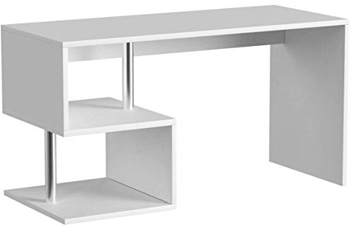 Esse moderner Schreibtisch für Büro und Arbeitszimmer mit Regal, Made in Italy, Computertisch, PC-Schreibtisch, 140x60h78 cm, glänzend weiße Farbe von TECNOS SOCIETA' COOPERATIVA