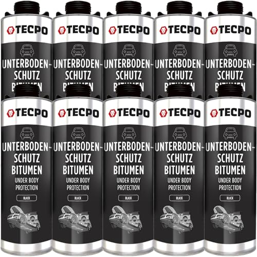TECPO 10x Bitumen Unterbodenschutz schwarz, 1 Liter Steinschlagschutz UBS Autolack Rostmittel Korrosionsschutz mit Anti-Dröhn-Wirkung in Saugdose 1L TECPO 10x Bitumen Unterbodenschutz schwarz, 1 Liter Steinschlagschutz UBS Autolack Rostmittel Korrosionsschutz mit Anti-Dröhn-Wirkung in Saugdose 1L von TECPO