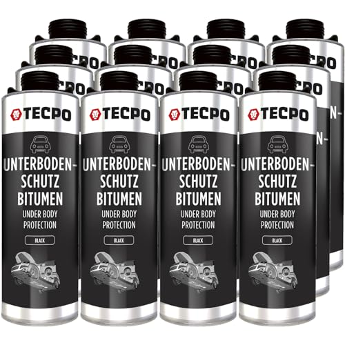 TECPO 12x Bitumen Unterbodenschutz schwarz, 1 Liter Steinschlagschutz UBS Autolack Rostmittel Korrosionsschutz mit Anti-Dröhn-Wirkung in Saugdose 1L von TECPO