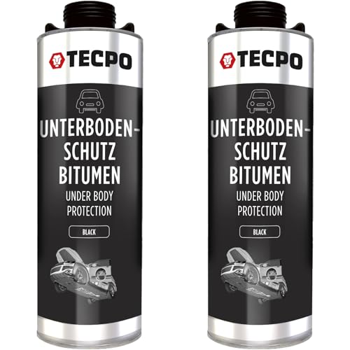 TECPO 2x Bitumen Unterbodenschutz schwarz, 1 Liter Steinschlagschutz UBS Autolack Rostmittel Korrosionsschutz mit Anti-Dröhn-Wirkung in Saugdose 1L von TECPO