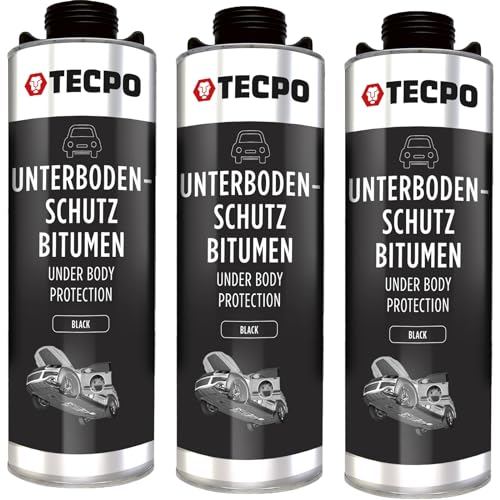 TECPO 3x Bitumen Unterbodenschutz schwarz, 1 Liter Steinschlagschutz UBS Autolack Rostmittel Korrosionsschutz mit Anti-Dröhn-Wirkung in Saugdose 1L TECPO 3x Bitumen Unterbodenschutz schwarz, 1 Liter Steinschlagschutz UBS Autolack Rostmittel Korrosionsschutz mit Anti-Dröhn-Wirkung in Saugdose 1L von TECPO