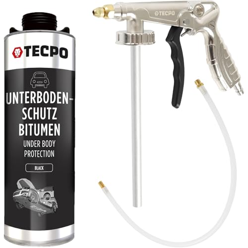 TECPO Bitumen-Unterbodenschutz Schwarz 1 Liter, langanhaltender Rost- & Steinschlagschutz, dauerelastisch, starke Haftung, wasser-& chemikalienbeständig, Anti-Dröhn-Effekt, mit Druckluft-Sprühpistole TECPO Bitumen-Unterbodenschutz Schwarz 1 Liter, langanhaltender Rost- & Steinschlagschutz, dauerelastisch, starke Haftung, wasser-& chemikalienbeständig, Anti-Dröhn-Effekt, mit Druckluft-Sprühpistole von TECPO
