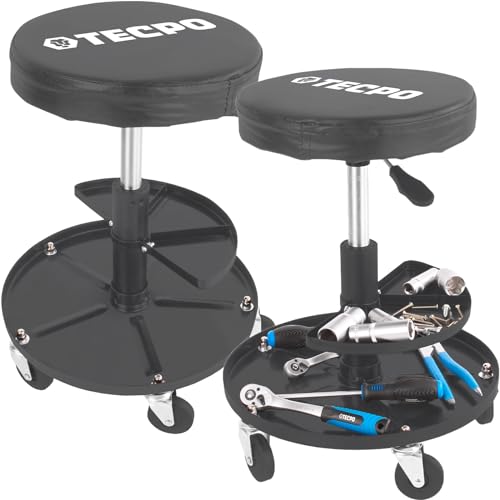 TECPO 2x Werkstatt Rollsitz 135 kg Werkstatthocker Arbeitshocker mit Werkzeug-Ablage von TECPO