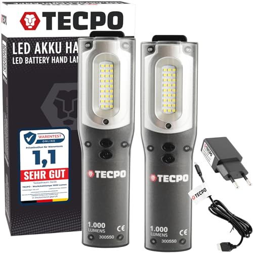 TECPO 2x Werkstattlampe Akku Handlampe 1000 Lumen LED Arbeitsleuchte Stableuchte IP54 von TECPO