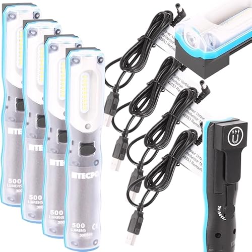 TECPO 4x Werkstattlampe Handlampe 500 Lumen Stablampe Akku Stableuchte 6500K von TECPO