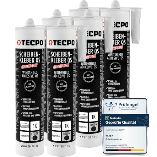 TECPO Scheibenkleber Quickly-Safe, MS-Polymer primerlos mit Kleb- und Dichtstoff-Technologie Scheibenklebstoff - Elastisch witterungsbeständiger Klebstoff zum Verkleben und Abdichten (6X 290 ml) von TECPO