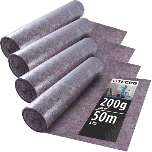 TECPO Abdeckvlies Malervlies 50m Schutzvlies 200g/m² Anti-Rutsch Vlies-Rolle (4x 50x1 Meter) von TECPO
