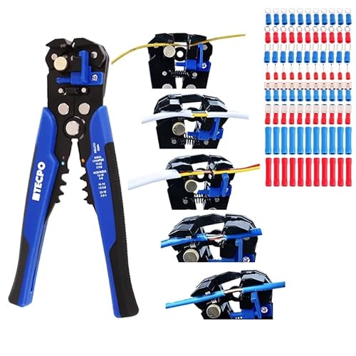 TECPO Automatische Abisolierzange mit Kabelschuhe 199-teilig Crimpzange Drahtschneider Multitool zum Abisolieren Schneiden und Crimpen für Kabeldurchmesser von 0.2-6 mm² 10-24 AWG von TECPO