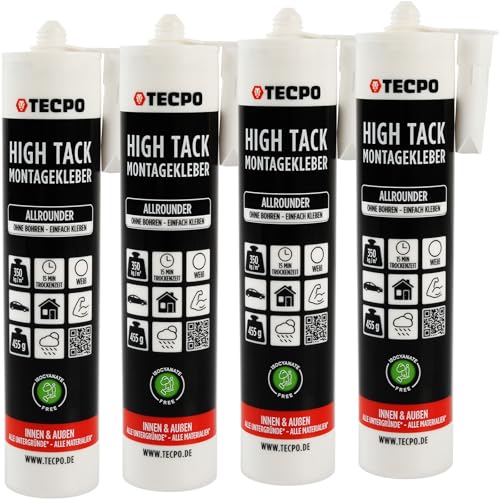 TECPO High Tack Montagekleber, 4x 455g zum Kleben, Dichten und Montieren Baukleber für Innen-und Außenbereich MS-Polymer Baukleber mit starker Anfangshaftung für Bauteile Kleben statt Bohren TECPO High Tack Montagekleber, 4x 455g zum Kleben, Dichten und Montieren Baukleber für Innen-und Außenbereich MS-Polymer Baukleber mit starker Anfangshaftung für Bauteile Kleben statt Bohren von TECPO