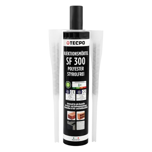 TECPO Injektionsmörtel SF, 300 ml inkl. Statikmischer Vebundsmörtel Ankerkleber Verbundsanker Universalmörtel für innen & aussen chemischer Mörtel zur Befestigung von Voll- und Hohlbaustoffen von TECPO