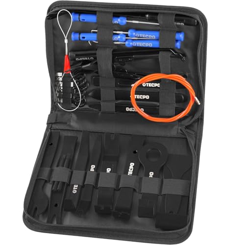 TECPO Verkleidungs-Demontagekeil- & Zierleistenkeile-Satz 42-teilig, für beschädigungsfreie Demontage von Verkleidung, Clips und Abdeckungen, inkl. Radio-Ausziehhaken und Steckerkontakt-Löser von TECPO