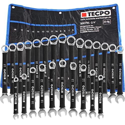 TECPO Maul-Ringschlüssel Satz 6-32 mm Rutschfest 25 Teile Ring Maulschlüssel Set von TECPO