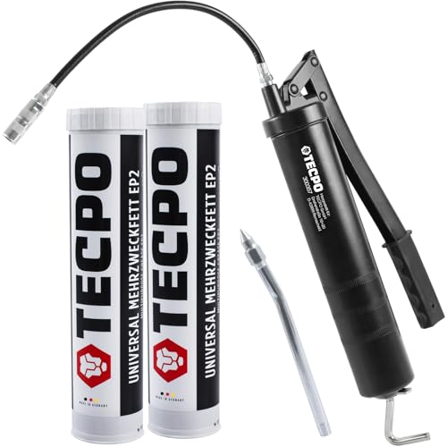 TECPO 2x Universal Mehrzweckfett EP2 400g Kartusche Schmierfett, Lithiumfett Universalfett, KFZ-Schmierung, wasserbeständig, KP2K-30 Lithium Fett + Einhandfettpresse mit Handhebel inkl. Panzerschlauch TECPO 2x Universal Mehrzweckfett EP2 400g Kartusche Schmierfett, Lithiumfett Universalfett, KFZ-Schmierung, wasserbeständig, KP2K-30 Lithium Fett + Einhandfettpresse mit Handhebel inkl. Panzerschlauch von TECPO