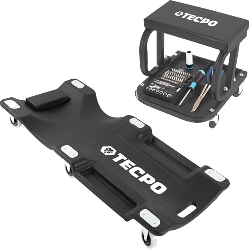 TECPO Werkstattrollbrett 1030 mm lang + Werkstatthocker 120 kg Montageliege Rollsitz 360 Grad drehbar TECPO Werkstattrollbrett 1030 mm lang + Werkstatthocker 120 kg Montageliege Rollsitz 360 Grad drehbar von TECPO