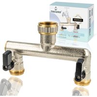 Tecuro - 2-Wege Verteiler 3/4 Zoll mit 2 x Kugelventil, für Zapfstelle, Messing vernickelt von TECURO