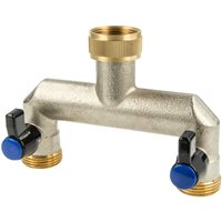 Tecuro - 2-Wege Verteilerstück 3/4 Zoll (DN15), einzeln absperrbar durch Kugelventile, Messing vernickelt von TECURO