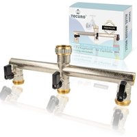 Tecuro - 3-Wege Verteiler 3/4 Zoll mit 3 x Kugelventil, für Zapfstelle, Messing vernickelt von TECURO