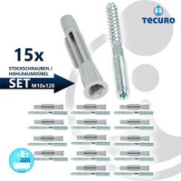 Stockschraube m 10 x 120 mm, verz. mit Universal Hohlraumdübel - 15 Stück - Tecuro von TECURO