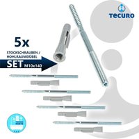 Stockschraube m 10 x 140 mm, verz. mit Universal Hohlraumdübel - 5 Stück - Tecuro von TECURO