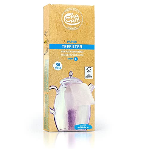 TEELIKAT Teefilter für losen Tee Papier, ChaCult - 50 Stück für Thermoskannen - ohne Halter verwendbar, Größe L, natur ungebleicht, Teefilter Papier, Tee Zubehör von TEELIKAT