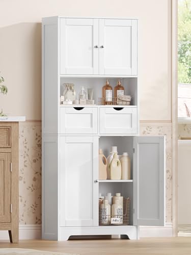 TEENFON 150cm Hoher Badezimmerschrank mit 4 Türen, 2 Schubladen & 2 höhenverstellbaren Regalen - Stauraum Schrank für Flur, Wohnzimmer, Eingangsbereich - Weiß TEENFON 150cm Hoher Badezimmerschrank mit 4 Türen, 2 Schubladen & 2 höhenverstellbaren Regalen - Stauraum Schrank für Flur, Wohnzimmer, Eingangsbereich - Weiß von TEENFON