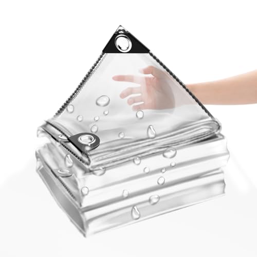 Durchsichtige Plane, durchsichtige Vinylplane mit Ösen, strapazierfähige, wasserdichte, transparente Kunststoffplane für Terrasse, Veranda, Fenster, Außenvorhang, Hühnerstall (3X4M) von TEENKON