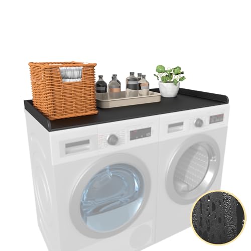 Waschtrockner Arbeitsplatte, Holzabdeckung für Waschmaschine und Trockner, Waschtischplatte für Waschmaschine und Trockner, Schwarze Arbeitsplatte mit Kantenschienen (Schwarz, 137x70x7 cm) von TEENKON
