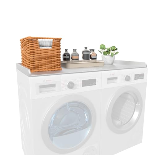 TEENKON Waschtrockner Arbeitsplatte, Holzabdeckung für Waschmaschine und Trockner, Waschtischplatte für Waschmaschine und Trockner, Schwarze Arbeitsplatte mit Kantenschienen (Weiß, 137x70x7 cm) von TEENKON