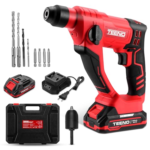 TEENO Akku-Bohrhammer SDS-Plus 20 V, Φ14 mm in Beton, 1000 U/min, LED-Arbeitsleuchte mit 2 Akkus 2,0 Ah und 1 Ladegerät TEENO Akku-Bohrhammer SDS-Plus 20 V, Φ14 mm in Beton, 1000 U/min, LED-Arbeitsleuchte mit 2 Akkus 2,0 Ah und 1 Ladegerät von TEENO