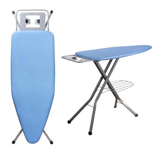 TEENO Klappbares Bügelbrett 120 x 45 cm,Kompatibel Mit Dampfbügeleisen,Sicherheitsschließsystem,7-Stufige Höhenverstellung,100% Baumwoll-Bügelauflage,Geeignet Für Zu Hause/Waschküche(blau) von TEENO
