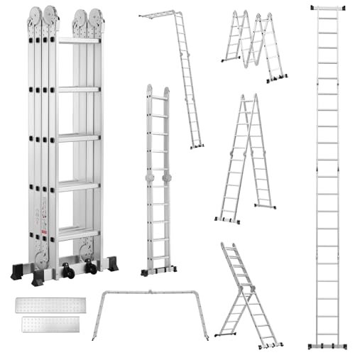 TEENO Mehrzweckleiter 5.8 M, 4x5 Stufen, 7 in 1 Aluminium Multifunktionsleiter mit 2 Abnehmbare Transportrollen und 2 Plattform, Bis 150 kg, Gelenkleiter Klappleiter Stehleiter Aluleiter 20 Sprossen TEENO Mehrzweckleiter 5.8 M, 4x5 Stufen, 7 in 1 Aluminium Multifunktionsleiter mit 2 Abnehmbare Transportrollen und 2 Plattform, Bis 150 kg, Gelenkleiter Klappleiter Stehleiter Aluleiter 20 Sprossen von TEENO
