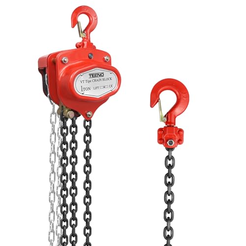 TEENO VT Flaschenzug - Hubkapazität 1 Tonnen, Hubhöhe 6 Meter, Neue Doppel-Ratsche Bremse, G80 Manganstahlkette -Handkettenzug Perfekt für alle Hebeprojekte (2T6M) von TEENO