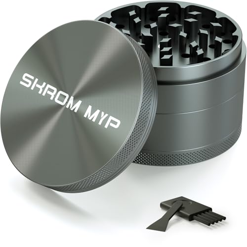 Grinder Crusher 4-Teiliges Set Ø 75 mm Große Größe Mühle Aluminiumlegierung mit Pollen Scraper für Spice Kräuter Gewürze Herb (Grau) von TEEQZIO