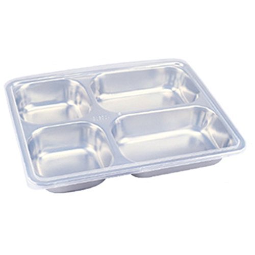 teerfu 304 Edelstahl Bento Lunch Box, 3 fach Frischhaltedosen mit Deckel, unterteilter portioskontrolle Container plates-microwave, Spülmaschinenfest, frei Besteck 4 Compartments silber von TEERFU