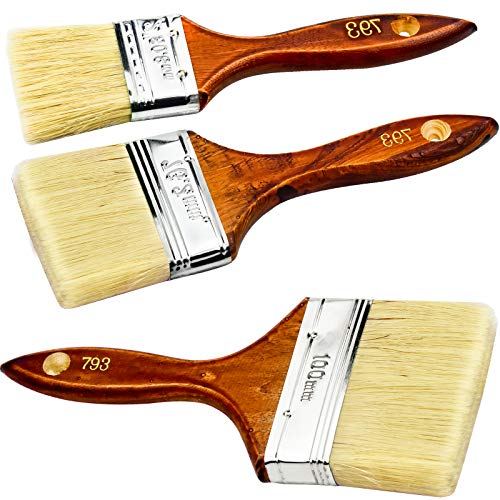 TEESIN 3 Stück Malerpinsel Set - Hochwertiger Flachpinsel für präzise Malerarbeiten - Lasurpinsel für alle Untergründe - Praktischer Lackpinsel, Braun,silber von TEESIN